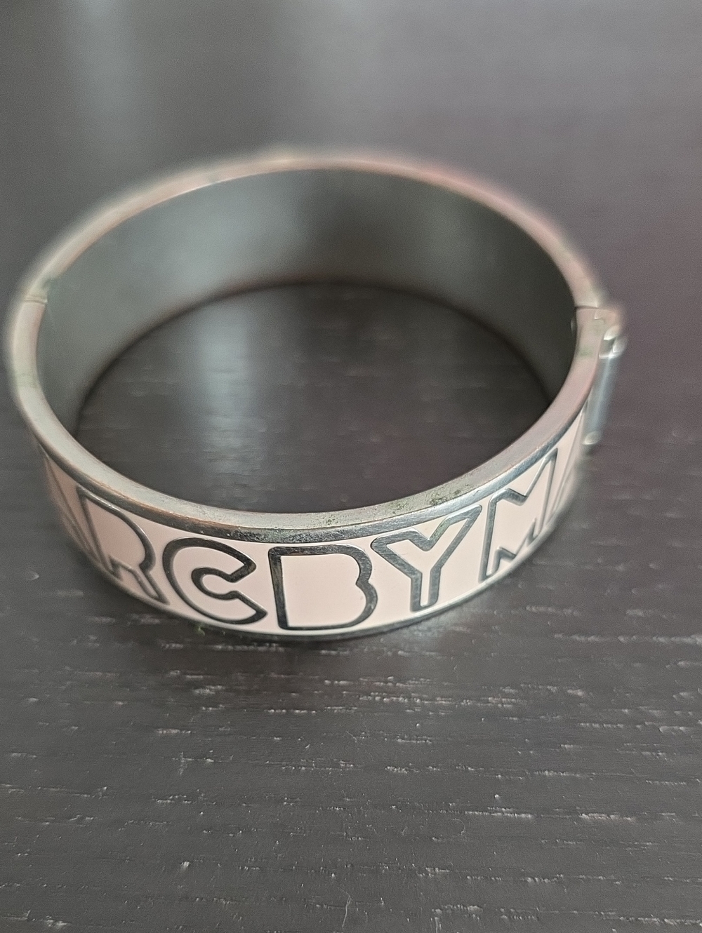 Marc By Marc Jacobs Silver and Blush Pink Logo Hinge Bangle Bracelet